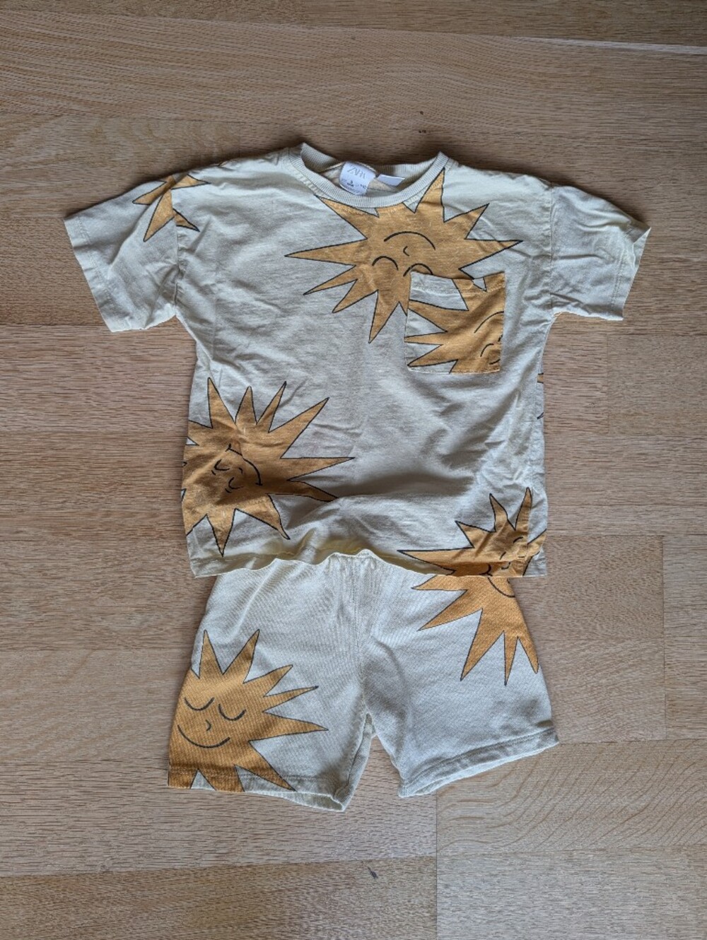 Zara Cream Tee & Shorts Set with Yellow Sun Print